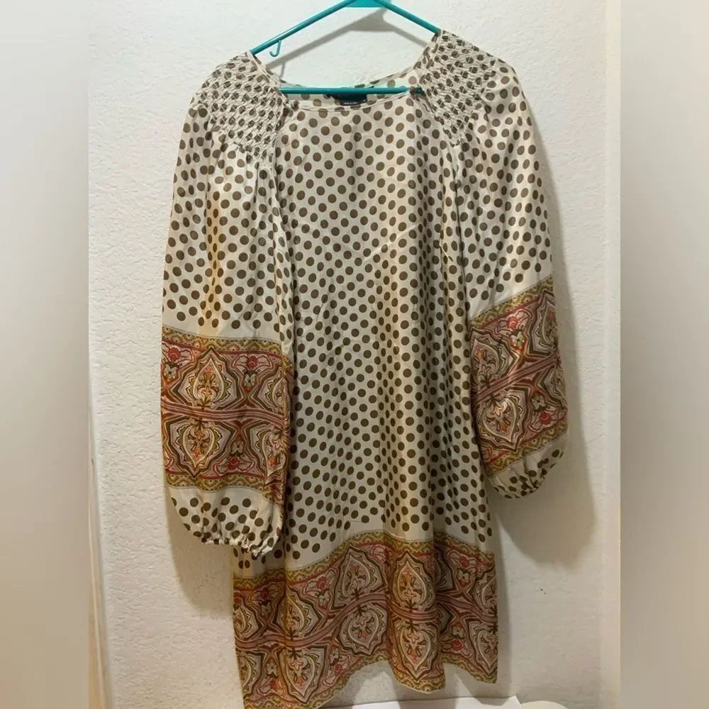BCBGMAXAZRIA Brown Polka Dot Womens Boho Scarf Dress Size S 100% SILK